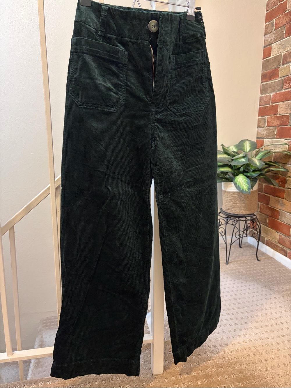 Anthropologie Dark Green Corduroy Wide-Leg Pants